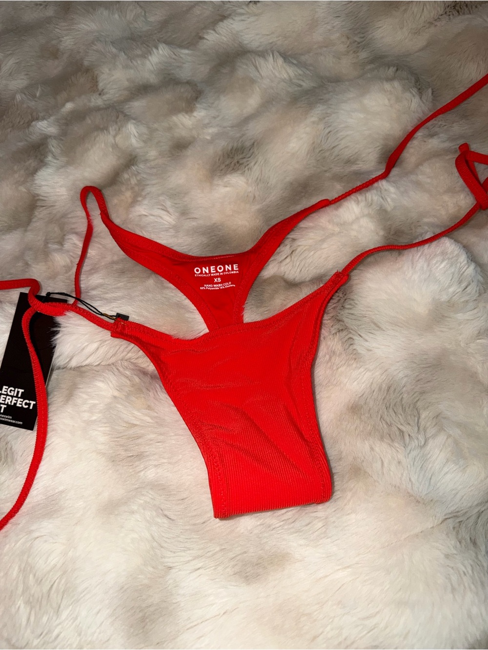 ONEONE Red Ribbed String Bikini Bottom - Women's Swim